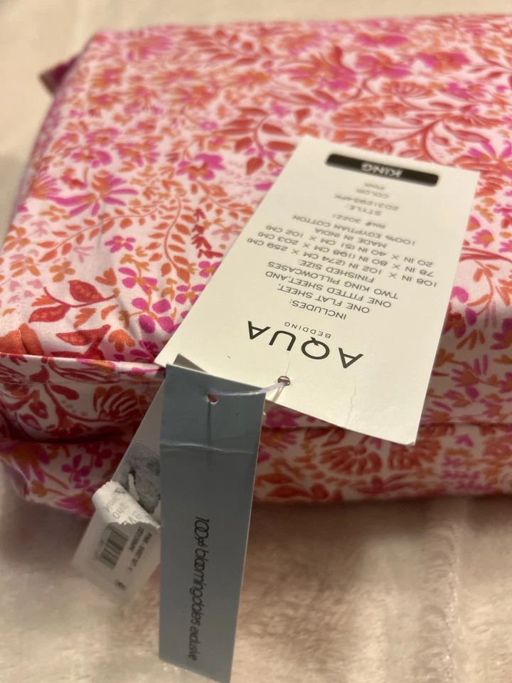 AQUA Bedding Egyptian Cotton Sheet Set KING Floral Pink