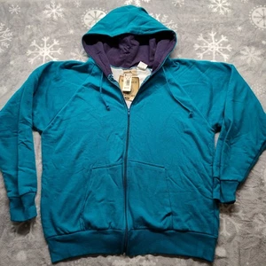 Vtg Nos Full Zip Hooded Large Sweatshirt Thermal Lining New - Picture 1 of 10