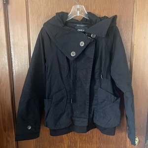 Neu mit Etikett NUR schwarze Jeansjacke warm Steampunk Reißverschluss Druckknöpfe Hoodie abnehmbar XL - Bild 1 von 16