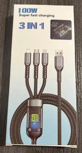 100W 3 in 1 Super Fast Charging Cable Type-C / Micro USB / 16 pin - Picture 1 of 2