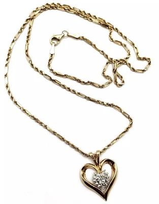 Collar y colgante de cadena con corazón de diamantes de oro amarillo de 10 quilates Oro America de colección pesado Foto 1 de 4