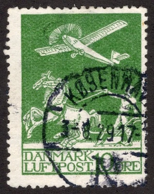 DINAMARCA 1925 SC #C1 F U 10o correo aéreo con CDS cv $50,00 *Sellos de la bahía* Foto 1 de 2