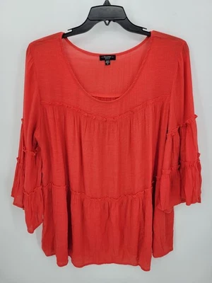 Blusa campesina boho con volantes en capas manga campana roja Plus 1X Cocomo Top para mujer Foto 1 de 4