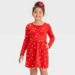 ๐ฅฅ Cat & Jack Girls' Long Sleeve Dress Red With Gold Stars Size M(8)๐ - Picture 1 of 6