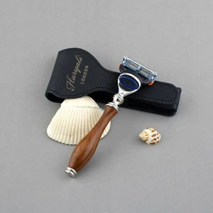 Haryali London Herren Holz 5 Rand Rasiermesser Mit Leder Tasche - Bild 1 von 5