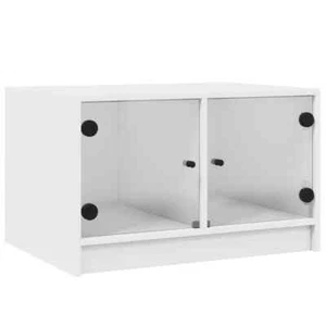 Coffee Table with Glass Doors Sofa Lounge Lamp Side Storage White 68x50x42cm - Picture 1 of 10