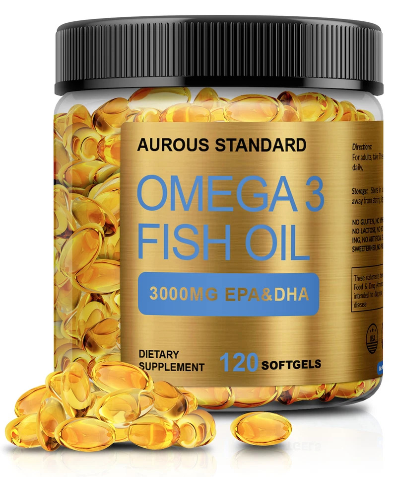 Omega 3 Fish Oil Capsules 3x Strength 3000mg EPA & DHA Softgels USA - Image 1 of 4
