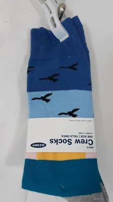 Calcetines antiguos azul marino para hombre puesta de sol y pájaros multicolores OSFM Foto 1 de 4