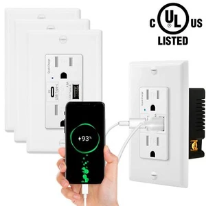 4.8A PD 3.0 QC 3.0 Carga Rápida USB Toma Receptáculo Resistente a Manipulaciones Paquete de 4 UL - Imagen 1 de 12