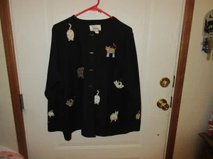 C.J.Banks Damen M. Schwarz Strickjacke Pullover mit Katzen - Bild 1 von 7