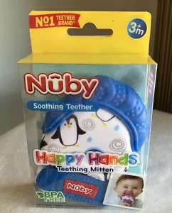 NEW Nuby BLUE SOOTHING TEETHING MITTEN with Hygienic Travel Bag Happy Hands - Picture 1 of 5