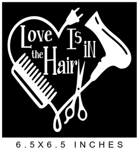 LOVE IS IN THE HAIR HEART STYLIST VINYL DECAL STICKER 8" GLASS BLOCK DIY CRAFTS - Picture 1 of 4