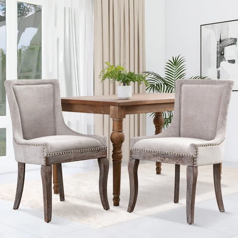 JETEAGO 2 Velvet Dining Chair Set Kitchen High Back Upholstered Room w/ Wood Leg Cover