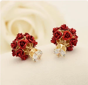 Elegant Red Rose Simulated Diamond Earrings - Picture 1 of 3