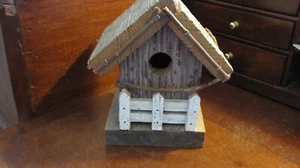 Rustic Handmade Vintage Wood Bird House White Picket Fence Barn Wood Roof Farm - Picture 1 of 10