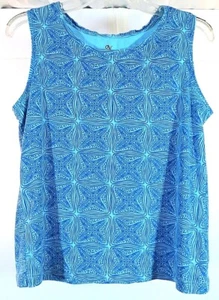Women Size M Blouse Sleeveless Stretchy Blue On Blue Print by Studio Works - Picture 1 of 6
