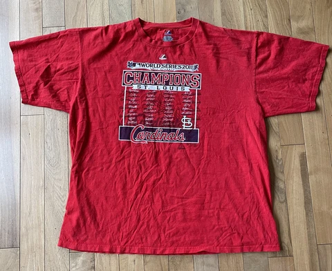 Majestic St. Louis Cardinals T Shirt Mens 2XL 2011 World Series Champions Red Cover