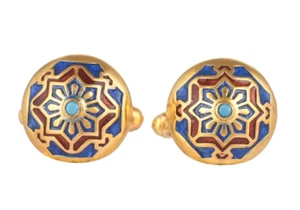 Turquoise 14K Gold Plated Art Deco Enameled Cufflinks - Picture 1 of 5