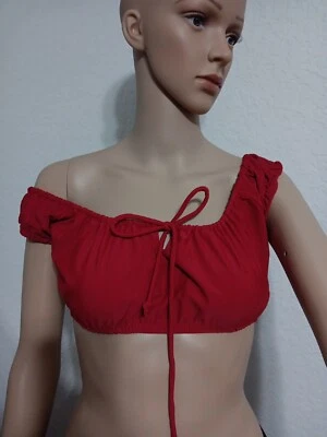 Red Crop Top Peasant Style Lycra Size 6 - Image 1 of 4