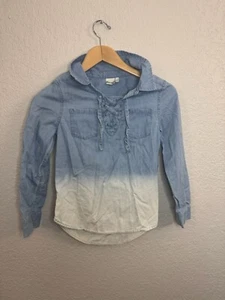 Mudd Girls Front Log Sleeve Shirt Blue & White Size 7-8 - Picture 1 of 6