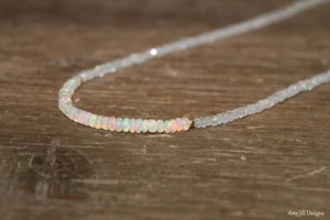 AAA+ Ethiopian Opal & Moonstone Faceted Rondelle Gemstone Beaded Necklaces 24'' - Picture 1 of 18
