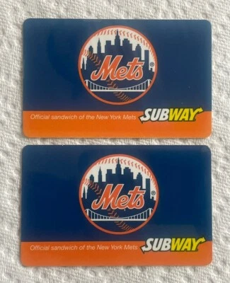 2011 Subway Collectible Gift Card NEW YORK METS. 2 cards Mint Worldwide shipping - Image 1 of 2