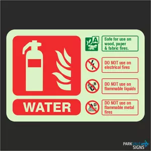 Photoluminescent Water Fire Extinguisher ID Sign - Picture 1 of 1