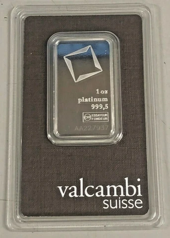 Valcambi Suisse 1 oz Platinum Bar .9995 Sealed With Assay Certificate Cover