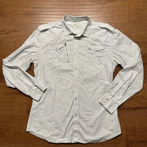 Diesel Pearl Snap Button Up Mens L White Stripe Shirt Utility Workwear City Alt - Picture 1 of 20