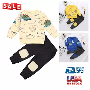 2PCS Kids Baby Boys Dinosaur Outfits Tops + Pants Kids Casual Clothes Set - Picture 1 of 25