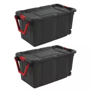 40 Gallon Wheeled Industrial Tote Plastic, Black, Set of 2 - Picture 1 of 12