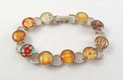 VTG Sterling Bookchain Bracelet Lucite Resin Inlay-ed Pictures 16.7 Grams 6.5” L - Image 1 of 4