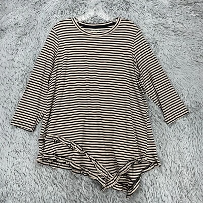 Westbound Tunic Top Women's L Beige Black Stripe Asymmetric Ruffle Boho Artsy - Image 1 of 4