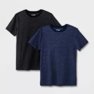 Cat & Jack Boys Blue/Black Striped Crew Neck Short Sleeve T-Shirt 2pk Size Small - Picture 1 of 1