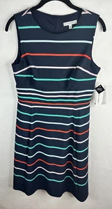 Sandra Darren Womens Dress 6 Navy Blue A Line Striped Sleeveless Unlined Stretch - Picture 1 of 10