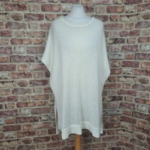 French Connection Jumper Poncho Cream Oversize Medium Chunky Open Knit Knee - Picture 1 of 12