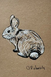 Pintura Conejo Arte Animal Coleccionable Original Conejo 6x4" - Imagen 1 de 2