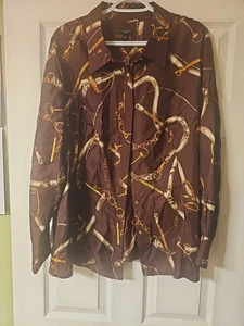 Camicia donna Talbots bottoni davanti seta equitazione bit briglia taglia 18 marrone - Foto 1 di 8