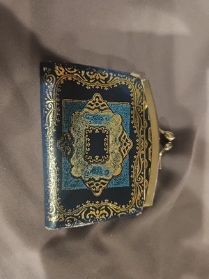 Monedero italiano vintage de cuero azul y dorado Foto 1 de 4