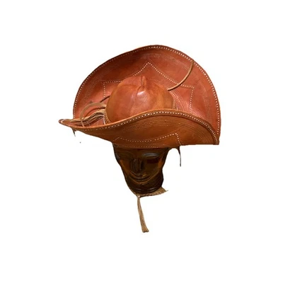 Sombrero de Vaquero Brasileño Vintage Cuero Genuino Gaucho Western Costura Hecha a Mano Foto 1 de 4
