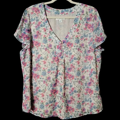 Coldwater Creek Womens Silk Floral Feminine Spring Garden Cottagecore Top XL - Image 1 of 4