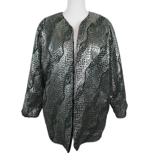 L ROTHSCHILD Vintage Green & Silver Metallic Open Front Jacket Women's Size XL - Picture 1 of 12