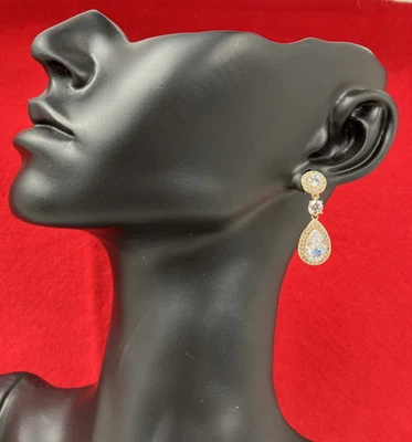 NADRI Multi CZ Framed Drop Earring 18k Gold Plated NWT - RP $60 - Image 1 of 4