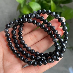 6mm 3Pcs Natural Black Rutilated Quartz Crystal Beads Bracelet - Picture 1 of 5