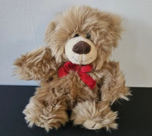 Peluche peluche Russ marrone chiaro 7" pelliccia shaggy orso Brentwood fiocco rosso - Foto 1 di 10