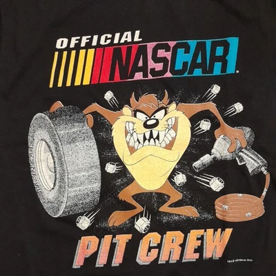 Vintage 1993 Official NASCAR Tasmanian Devil PIT CREW Black T-Shirt 1-Sided - Image 1 of 4