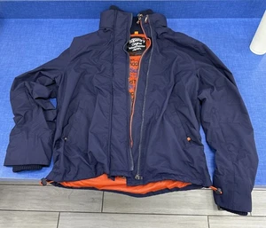 Superdry Jacket Mens 2 X Large The Microfibre Parka Blue Full Zip Warm Hood READ - Picture 1 of 10