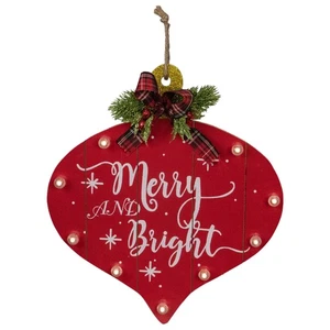 Northlight 13.75" B/O Red White Onion Ornament Merry Bright Christmas Wall Sign - Picture 1 of 4