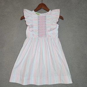 Classic Whimsy Girls Size 7 Smocked Dress Ruffle Accent Pastel Stripes Lined Bod - Picture 1 of 12
