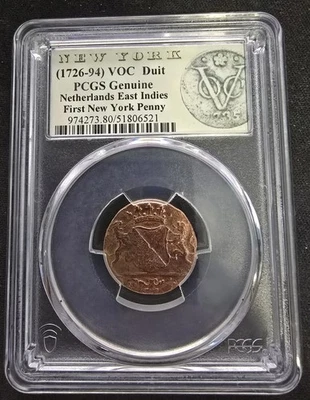 1790 VOC Duit 🇳🇱 Certificado PCGS – “Primeiro centavo de Nova York” 💥 Colonial Histórico - Imagem 1 de 2